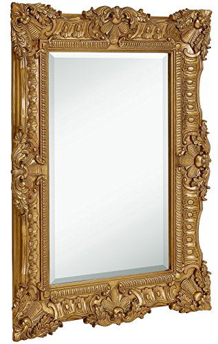 Hamilton Hills Large Ornate Gold Baroque Frame Mirror | Aged Luxury | Elegant Rectangle Wall Piece | Vanity, Bedroom, or Bathroom | Hangs Horizontal or Vertical (30" x 40")