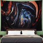 Amhokhui Psychedelic Tapestry Marble Tapestry Gouache Art Tapestry Luxury Swirl Tapestry Orange Black Tapestries Trippy Nature Landscape Wall Hanging for Room (H 59.1"×W 78.7")