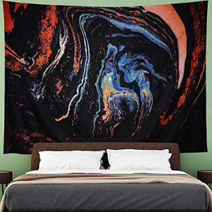 Amhokhui Psychedelic Tapestry Marble Tapestry Gouache Art Tapestry Luxury Swirl Tapestry Orange Black Tapestries Trippy Nature Landscape Wall Hanging for Room (H 59.1"×W 78.7")