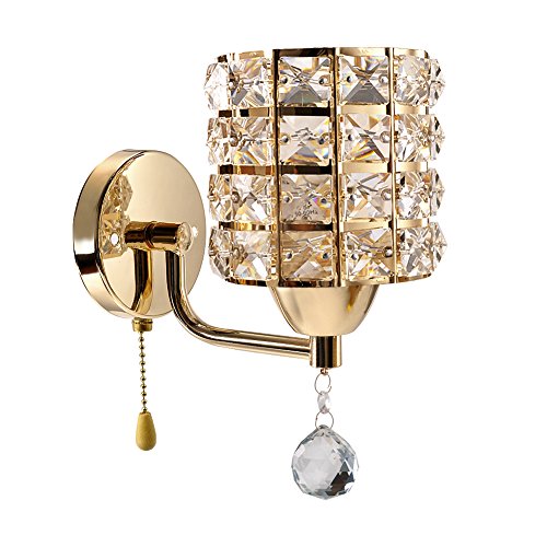 INHDBOX E27 Crystal Wall Lamp, Wall Light Sconces Lighting Fixture,Pull Chain Switch-Include 5W Bulb