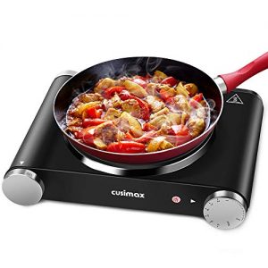 Cusimax Hot Plate Portable Electric Stove Countertop Single Burner 1500W with Adjustable Temperature Control & Non-Slip Rubber Feet, 7.4” Cooktop for Dorm Office Home Camp, Compatible for All Cookwares