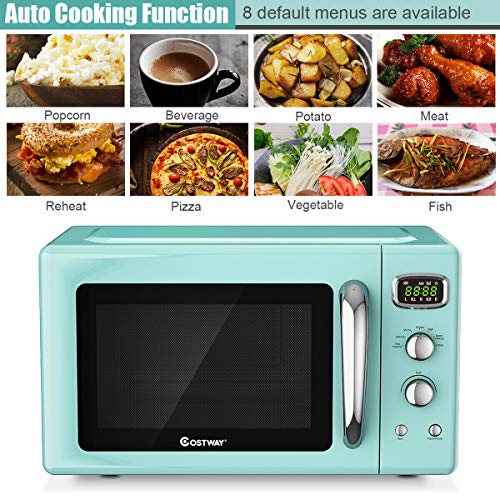 COSTWAY Retro Countertop Microwave Oven, 0.9Cu.ft COSTWAY Retro Countertop Microwave Oven, 0.9Cu.ft, 900W Microwave Oven, with 5 Micro Energy, Defrost &amp; Auto Cooking Perform, LED Show, Glass Turntable and Viewing Window, Youngster Lock, ETL Certification (Inexperienced).