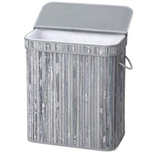 SONGMICS Bamboo Laundry Hamper, 100L Foldable Storage Basket, Dirty Clothes Bin Box with Lid, Handles, Removable Liner, Rectangular, Distressed Gray ULCB63GW