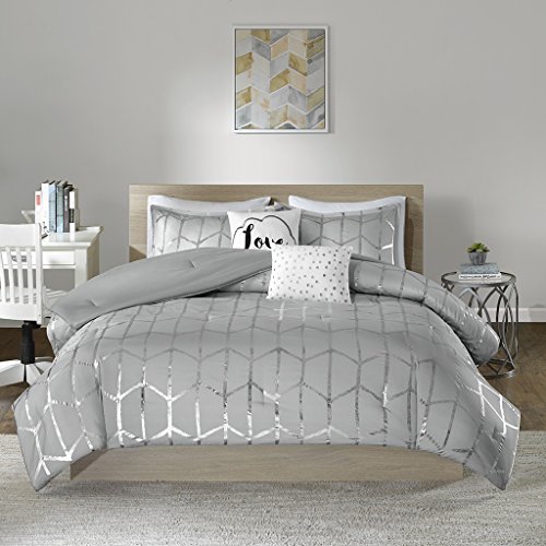 Intelligent Design Raina Comforter Set King/Cal King Size Clever Design Raina Comforter Set King/Cal King Measurement - Gray Silver, Geometric – 5 Piece Mattress Units – Extremely Smooth Microfiber Teen Bedding for Ladies Bed room.