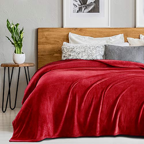 SEDONA HOUSE Red Throw Flannel Blanket Premium Soft Microplush - 280GSM Luxury Plush Blankets Super Soft Warm Fuzzy Cozy Lightweight Blankets for Bed Couch or Car