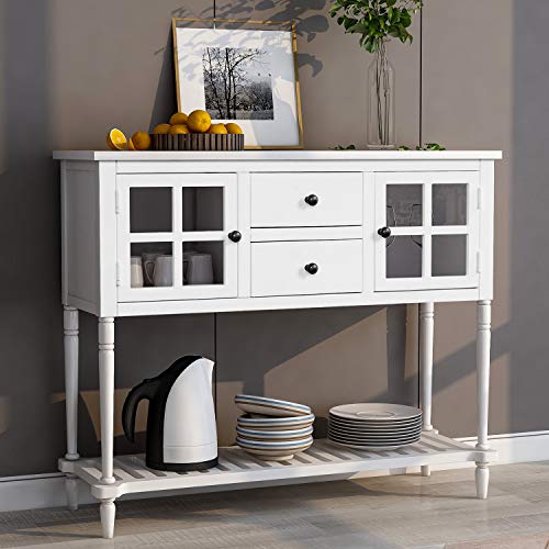 Wood Console Sofa Table with Drawers and Bottom Shelf, Storage Buffet Sideboard Cabinet for Kitchen/Entryway Side Table for Living Room (White)