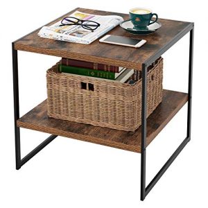HOMFA Industrial End Table, 20 Inch Square Side Table Night Stand Coffee Table with 2-Tier Storage Shelf Wood Look Accent Furniture for Living Room, Bedroom, Sturdy and Easy Assembly-Rustic Brown