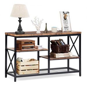 charaHOME Rustic Console Table, Industrial Sofa Table for Entryway, Hallway, Living Room, Behind The Couch, 51 Inch Long Table, 3-Tier X Design Narrow Entryway Table with Storage