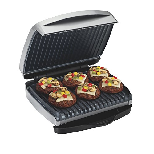 Proctor Silex 6-Serving Electric Indoor Grill, Quick Cooking, Removable Nonstick Easy Clean Grids, Silver (25336)