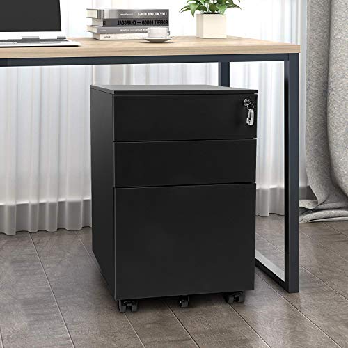 BAHOM Steel File Cabinet Organizer with 3 Drawers BAHOM Steel File Cabinet Organizer with 3 Drawers, Anti-collapsed Document Storage Box with Lockable Wheels, Fully Assembled - Black.