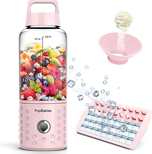 PopBabies Portable, Personal USB Rechargeable Small Blender for Shakes and Smoothies, Stronger and Faster, Princess Pink