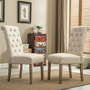 Roundhill Furniture Habit Solid Wood Tufted Parsons Dining Chair (Set of 2), Tan