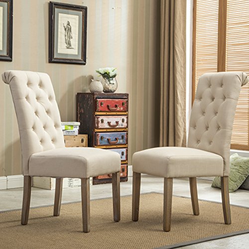 Roundhill Furniture Habit Solid Wood Tufted Parsons Dining Chair (Set of 2), Tan