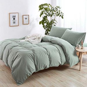 AMWAN Solid Green King Duvet Cover Set Cotton Hotel Duvet Cover Set Modern Luxury Bedding Set Washed Cotton Comforter Quilt Cover Set 1 Duvet Cover with 1 Pillowcases Solid Bedding Collection