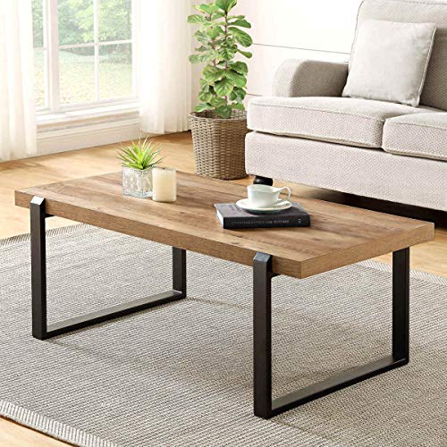 FOLUBAN Rustic Coffee Table,Wood and Metal Industrial Cocktail Table for Living Room, 47 Inch Oak