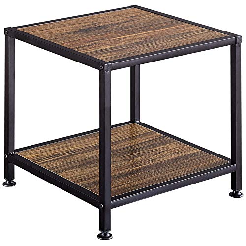 GreenForest End Table with Storage Shelf 2 Tier Metal Frame Side Table GreenForest End Table with Storage Shelf 2 Tier Metal Frame Side Table for Living Room Bedroom, Easy Assembly, Walnut.