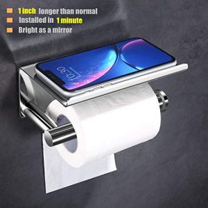 Upgrade Toilet Paper Holder with Anti-Drop Larger Phone Shelf,Self Adhesive Toilet Paper Roll Holder for Bathroom,Stainless Steel Tissue Paper Holder,Wall Mounted with Adhesive Pad or Screws,Chrome