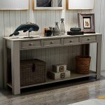 P PURLOVE Console Table for Entryway Hallway Easy Assembly 64" Long Sofa Table with Drawers and Bottom Shelf (64", Antique Grey)