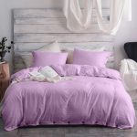 Argstar 3 Pcs 100% Microfiber King Duvet Cover Set King with Buttons, Washed Cotton Effect, Light Purple