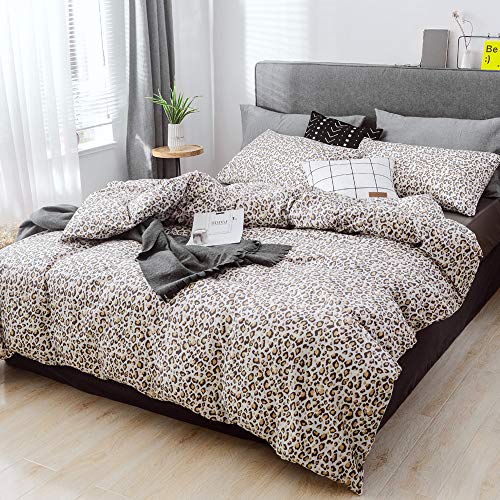 mixinni Leopard Print Duvet Cover Set, 3 Pieces Duvet Cover Set mixinni Leopard Print Cover Cowl Set, three Items Cover Cowl Set 100% Pure Cotton Queen/Full High quality Luxurious Bedding with Pillow Shams, Extremely Tender &amp; Simple Care(3pcs, Queen Measurement).