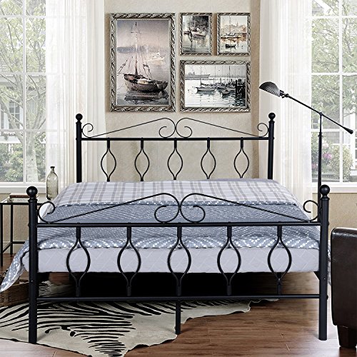 GreenForest Bed Frame Full Size Metal with Headboard Steel Platform Bed No Box Spring Needed Strong Mattress Foundation, Black