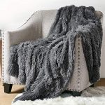 Hyde Lane Fluffy Plush Throw Blankets for Couch Sofa - 2 Way Reversible Ultra Soft Long Faux Fur Blanket | Shaggy Fuzzy Throw Blankets for Bedroom | Easy Care Washable Lightweight - 50x60 Grey