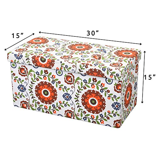 Otto and Ben Folding Toy Box Chest with SMART LIFT Top Otto &amp; Ben Folding Toy Box Chest with SMART LIFT Top, Mid Century Upholstered Ottomans Bench Foot Rest, Retro Floral.