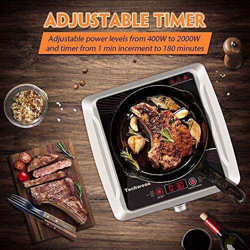 Techwood Hot Plate Electric Stove Single Burner Techwood Sizzling Plate Electrical Range Single Burner Countertop Infrared Ceramic Cooktop, 1500W Timer and Contact Management, Transportable Appropriate All Cookware, Ceramic Glass &amp; Stainless Metal.