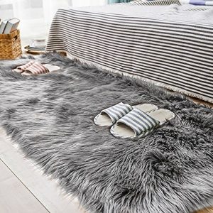 Carvapet Luxury Soft Faux Sheepskin Fur Area Rugs for Bedside Floor Mat Plush Sofa Cover Seat Pad for Bedroom, 2.3ft x 5ft,Grey