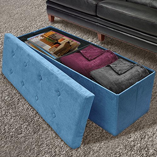 Sorbus Storage Ottoman Bench – Collapsible/Folding Bench Chest Sorbus Storage Ottoman Bench – Collapsible/Folding Bench Chest with Cover – Perfect Toy and Shoe Chest, Hope Chest, Pouffe Ottoman, Seat, Foot Rest, – Contemporary Faux Suede (Large-Bench, Teal).