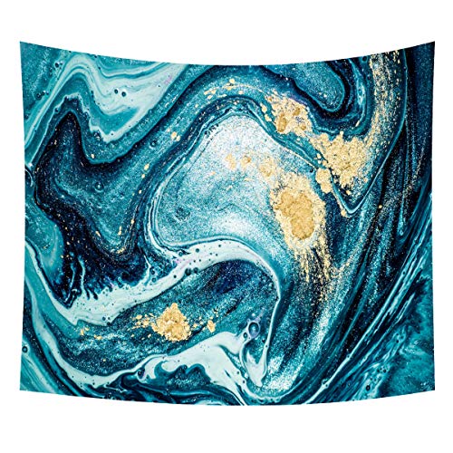 Heycell MarbleTapestry Wall Hanging Ocean Gold Blue Natural Luxury Wall Hanging Art Tablecloth Landscape Wall Decor for Bedroom Living Room(90.6ʺ × 70.9ʺ, Blue)