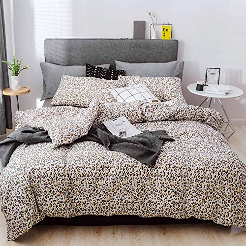 mixinni Leopard Print Duvet Cover Set, 3 Pieces Duvet Cover Set 100% Natural Cotton Queen/Full Quality Luxury Bedding with Pillow Shams, Ultra Soft & Easy Care(3pcs, Queen Size)