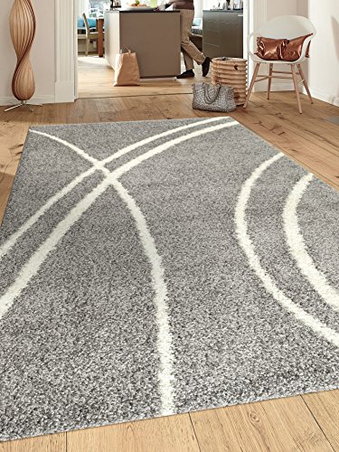 Cozy Contemporary Stripe L.Grey-White 7'10" X 10' Indoor Shag Area Rug
