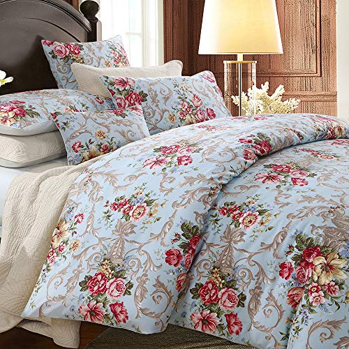 Softta Boho Chic Shabby Floral Classic Luxury Collection Elegant Peony And Leaves Bedding Sets Design King Size 3Pcs 1 Duvet Cover+ 2 Pillowcases/shams 100% Egyptian Cotton Duvet Cover Set