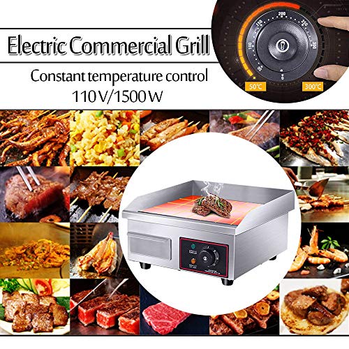 14'' Electric Countertop Griddle Grill,110V Stainless Steel 14'' Electrical Countertop Griddle Grill,110V Stainless Metal Griddle Flat Industrial Heavyduty Grill Scorching Plate Adjustable Temperature Management Restaurant Gear for Kitchen Restaurant.