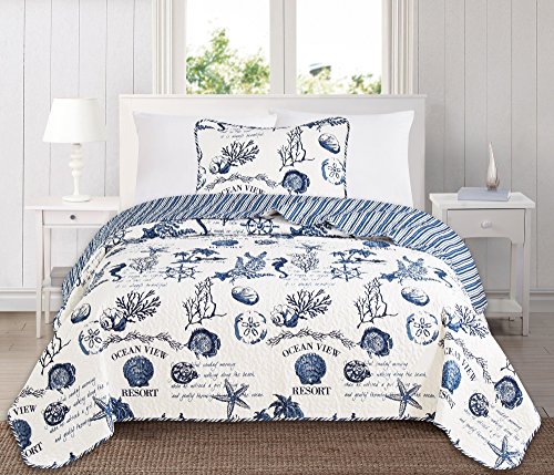 Great Bay Home 2 Piece Quilt Set with Shams. Nice Bay House 2 Piece Quilt Set with Shams. Smooth All-Season Microfiber Bedspread That includes Engaging Seascape Photographs. Machine Washable. Catalina Assortment (Twin, Navy).