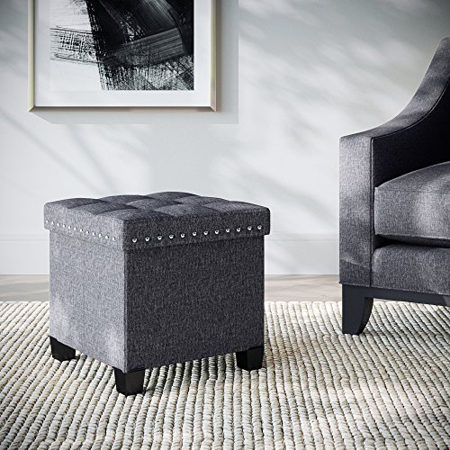 Nathan James 71102 Payton Foldable Storage Ottoman Footrest and Seat, Cube, Gray