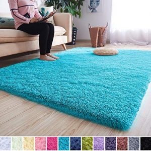 Noahas Super Soft Modern Shag Area Rugs Fluffy Living Room Carpet Comfy Bedroom Home Decorate Floor Kids Playing Mat 4 Feet by 5.3 Feet, Blue