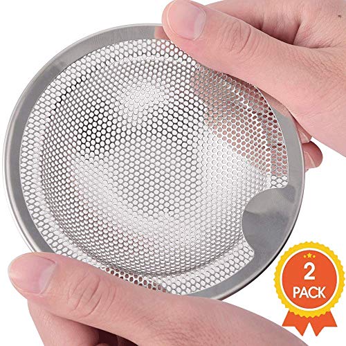 Qtimal Kitchen Sink Strainer Basket Catcher with Upgrade Handle, Anti-Clogging Stainless Steel Drain Filter Strainer for Most 3-1/2 Inch Kitchen Drains, Rust Free and Dishwasher Safe (2-Pack)