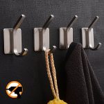 YIGII Towel Hook/Adhesive Hooks - Bathroom Hooks Wall Hooks Bath Show Robe Hook Self Adhesive Coat Hook Stick on Wall Stainless Steel Brushed 4-Packv