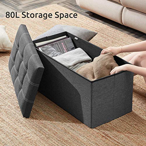 YOUDENOVA 30 inches Storage Ottoman Bench YOUDENOVA 30 inches Storage Ottoman Bench, Foldable Footrest Shoe Bench with 80L Storage Space, End of Bed Storage Seat, Support 350lbs, Linen Fabric Grey.