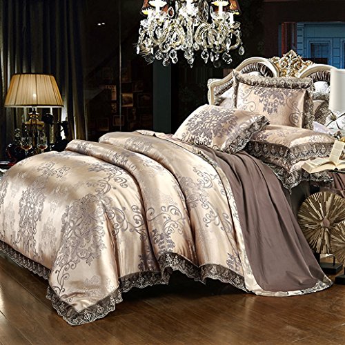 Duvet Cover Set Satin Embroidery Bedding Luxury European Neoclassical Style,3 Piece,King Size