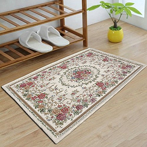Ukeler Luxury Soft Rustic Floral Area Rugs Washable Elegant Ukeler Luxurious Comfortable Rustic Floral Space Rugs Washable Elegant Shabby Rose Rug Non Slip Accent Ground Rugs Carpet for Bed room (31.5''x47.2'', Nation Rose).