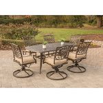 Hanover TRADITIONS7PCSW-6 Traditions 7 Piece Dining Set with Six Swivel Chairs & A Large 72 x 38 Table Outdoor Furniture, Bronze Frame, Tan