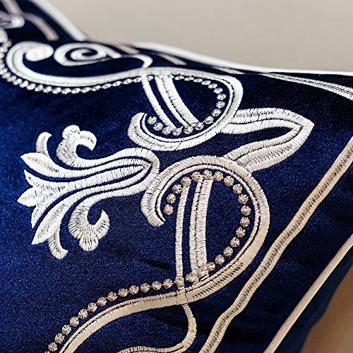 Avigers 20 x 20 Inch European Cushion Cover Luxury Velvet Avigers 20 x 20 Inch European Cushion Cowl Luxurious Velvet Residence Ornamental Embroidery Petunias Pillow Case Pillowcase for Couch Chair Bed room Dwelling Room, Navy Blue.