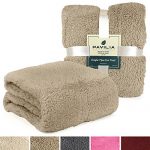 PAVILIA Luxury Sherpa Twin Size Bed Blanket | Fluffy, Plush, Shaggy, Large Throw for Couch, Sofa | Soft, Lightweight, Microfiber | Solid Taupe Brown Bedding Blanket | 60 x 80 Inches