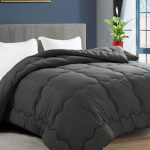 KARRISM All Season Down Alternative Queen Comforter, Winter Warm Ultra Soft Quilted Duvet Insert with Corner Tabs, Wavy Box Stitched, Luxury Fluffy Lightweight (Grey, 88 x 88 inch)