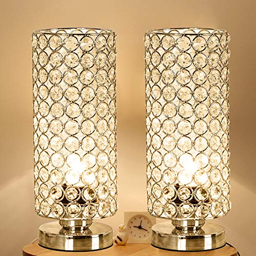 Focondot Crystal Table Lamp, Decorative Nightstand Room Lamps, Bedside Night Light Lamp, Fashionable Small Table Lamp Set of 2 for Bedroom, Living Room, Dresser, Dining Room (2PACK)
