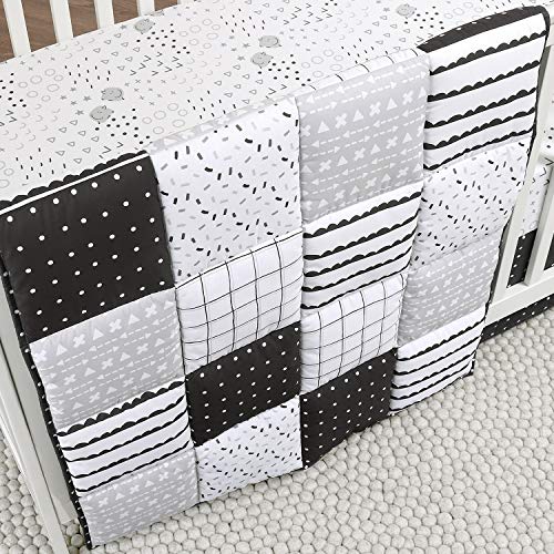 The Peanutshell Black and White Crib Bedding Set for Baby Boys or Girls The Peanutshell Black and White Crib Bedding Set for Baby Boys or Girls | 3 Piece Nursery Set | Crib Quilt, Fitted Sheet, Dust Ruffle.
