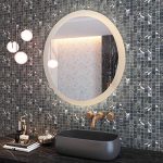 CO-Z Dimmable Round LED Bathroom Mirror, Plug-in Modern Lighted Wall Mounted Mirror with Lights&Dimmer, Contemporary Fogless Light Up Backlit Touch Vanity Cosmetic Bathroom Mirror Over Sink